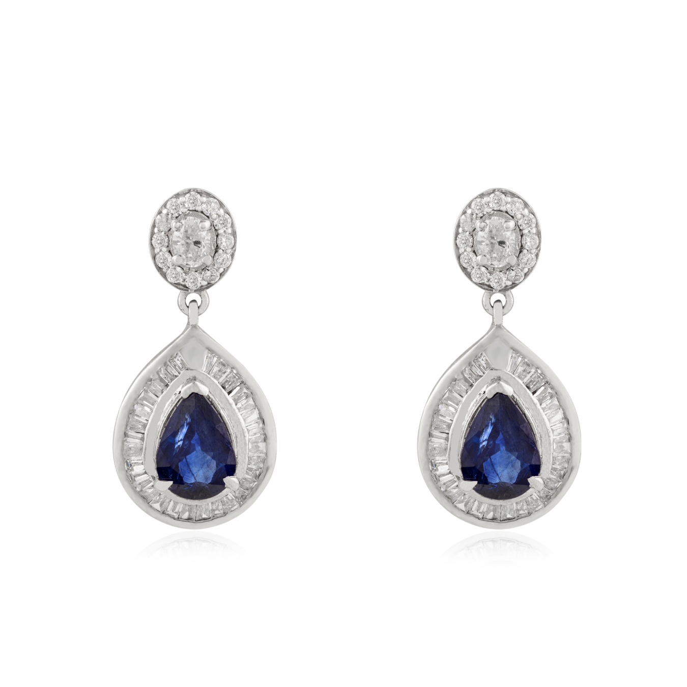 14K Pear Sapphire Diamond Cluster Drop Earrings