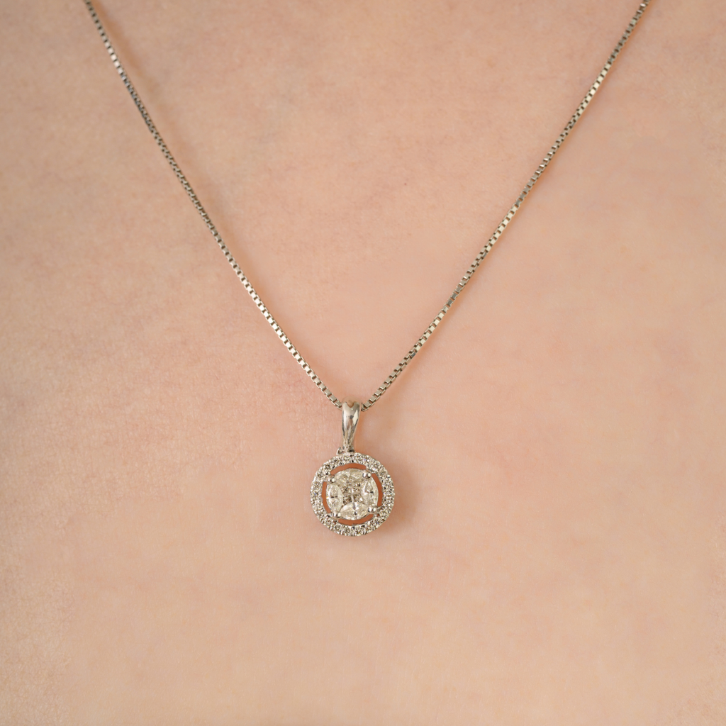 14K Natural Diamond Halo Round Pendant For Christmas Image