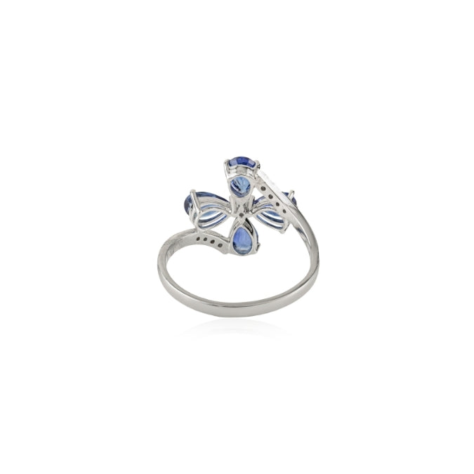 14K Gold Floral 1.58 Ct Sapphire Diamond Cocktail Ring