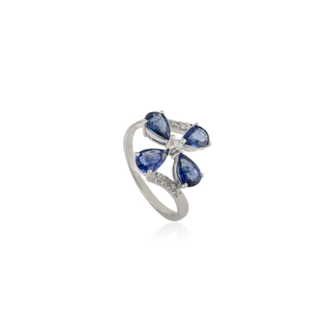 14K Gold Floral 1.58 Ct Sapphire Diamond Cocktail Ring