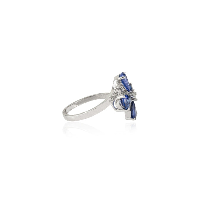 14K Gold Floral 1.58 Ct Sapphire Diamond Cocktail Ring Image