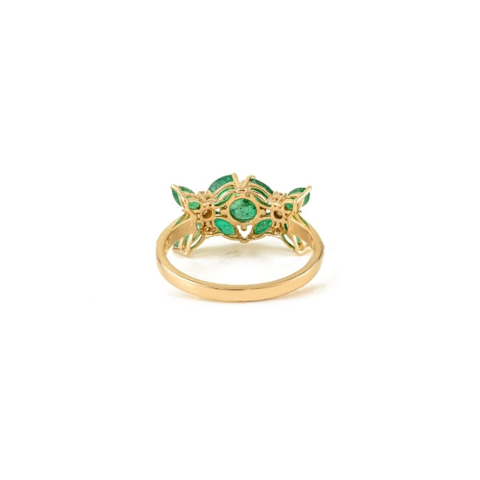 14K Gold Cluster Floral Emerald Diamond Art Deco Ring