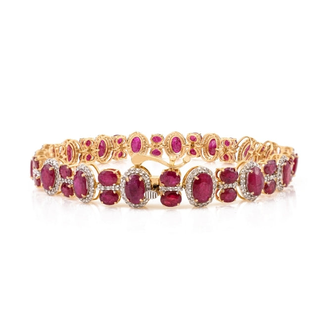 14k Gold Vintage Style 12.57 Ct Natural Ruby Diamond Statement Bracelet Image