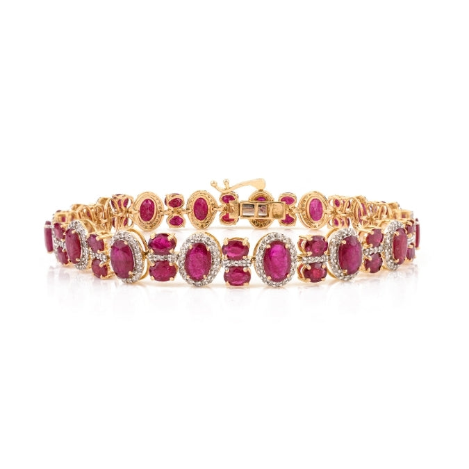 14k Gold Vintage Style 12.57 Ct Natural Ruby Diamond Statement Bracelet Image