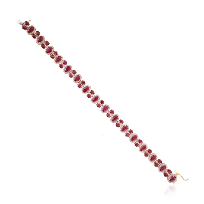 14k Gold Vintage Style 12.57 Ct Natural Ruby Diamond Statement Bracelet Image