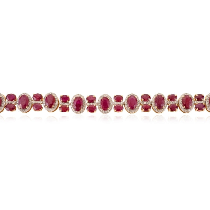 14k Gold Vintage Style 12.57 Ct Natural Ruby Diamond Statement Bracelet Image