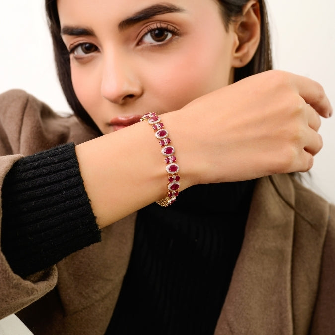 14k Gold Vintage Style 12.57 Ct Natural Ruby Diamond Statement Bracelet Image