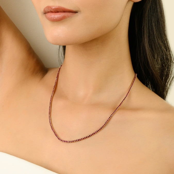 14K Gold Round Ruby 8.54 Carat Contemporary Tennis Necklace Image