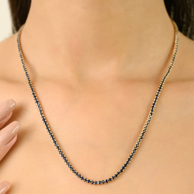 14K Gold Deep Blue 9.46 Ct Sapphire Statement Necklace For Her Image