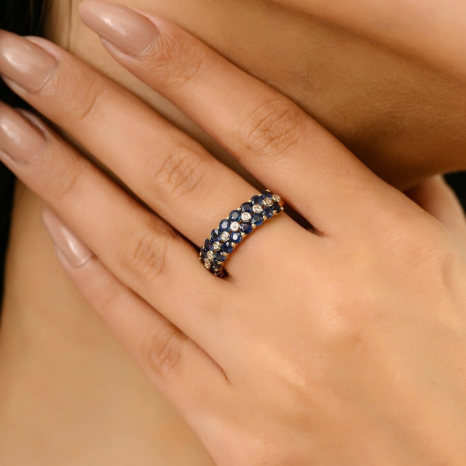 14K Gold Chic Style Sapphire Diamond Wedding Band Ring