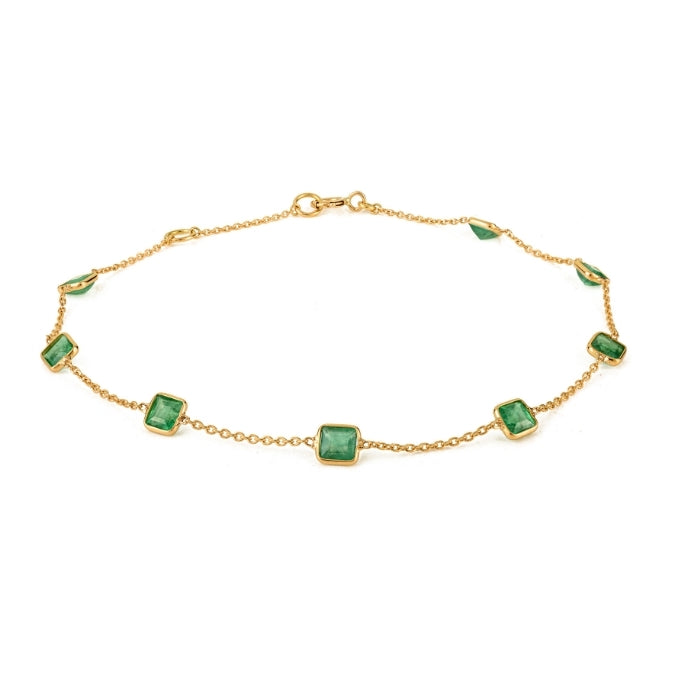 18K Gold Modern Emerald Station Chain Bracelet For Her Image