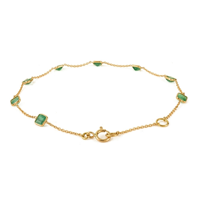 18K Gold Modern Emerald Station Chain Bracelet For Her Image