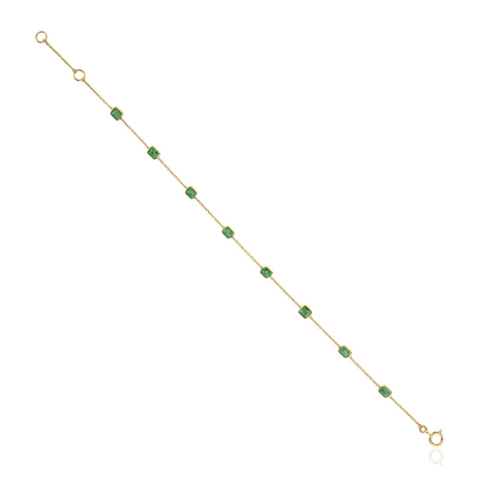 18K Gold Modern Emerald Station Chain Bracelet For Her Image