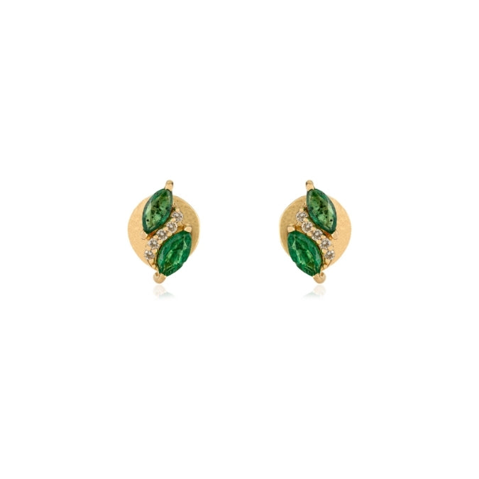 14K Gold Marquise Cut Emerald Diamond Dantiy Stud Earrings Image