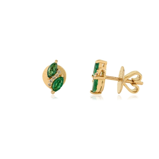 14K Gold Marquise Cut Emerald Diamond Dantiy Stud Earrings