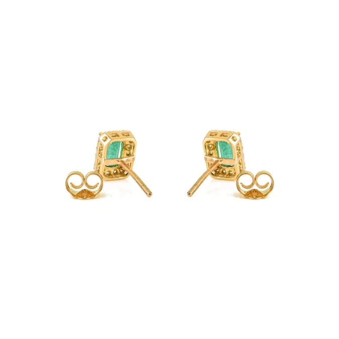 Classic 18K Gold Emerald Halo Diamond Stud Earring Set For Wedding Gfit