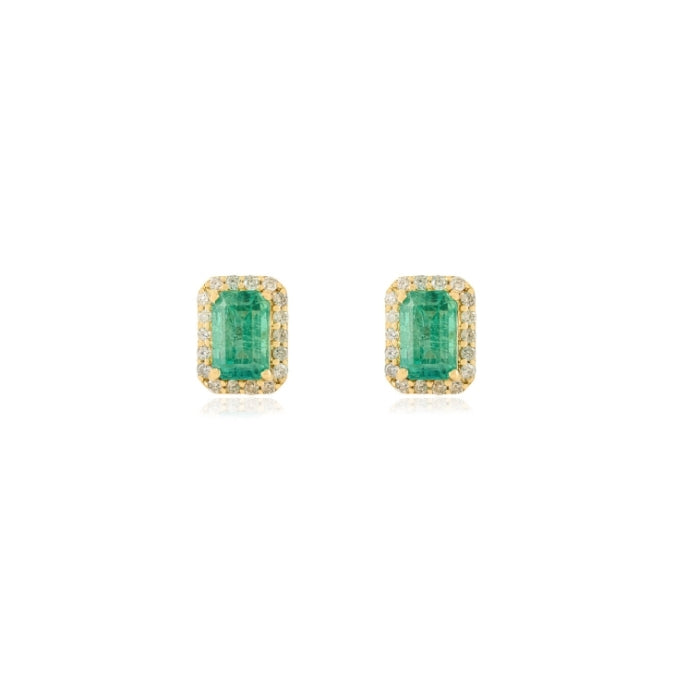 Classic 18K Gold Emerald Halo Diamond Stud Earring Set For Wedding Gfit Image