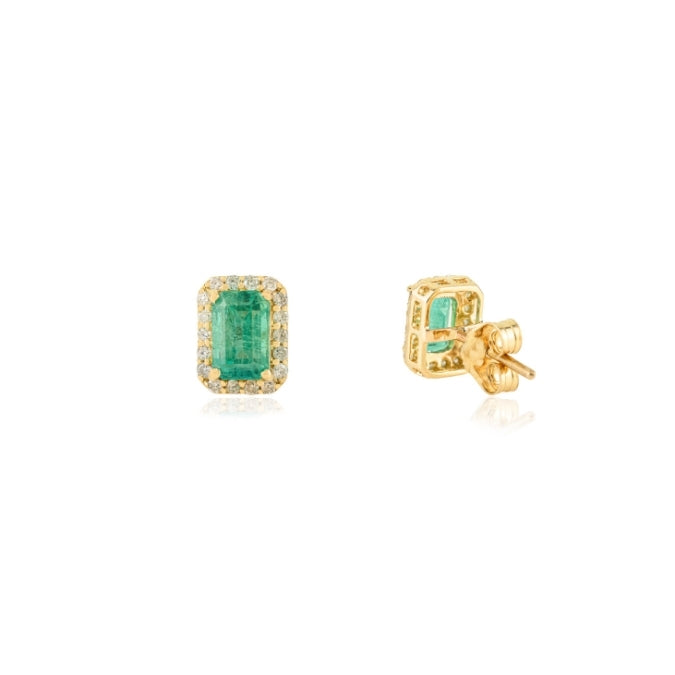 Classic 18K Gold Emerald Halo Diamond Stud Earring Set For Wedding Gfit Image