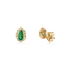 14K Gold Fine Pear Cut Emerald Halo Diamond Stud Earrings For Mom Thumbnail