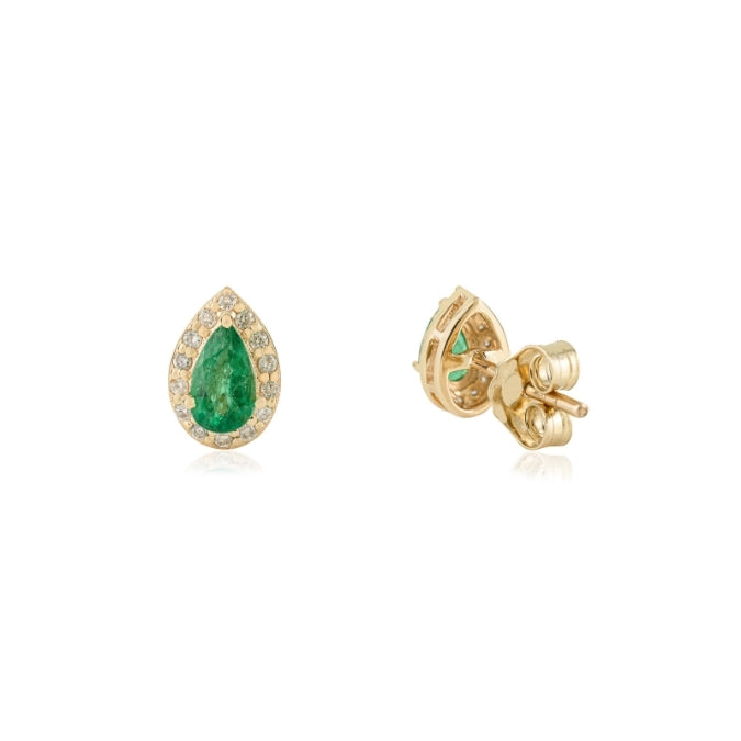 14K Gold Fine Pear Cut Emerald Halo Diamond Stud Earrings For Mom Image