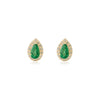14K Gold Fine Pear Cut Emerald Halo Diamond Stud Earrings For Mom Thumbnail