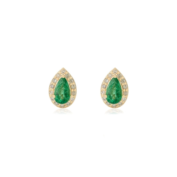 14K Gold Fine Pear Cut Emerald Halo Diamond Stud Earrings For Mom Image