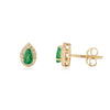 14K Gold Fine Pear Cut Emerald Halo Diamond Stud Earrings For Mom Thumbnail