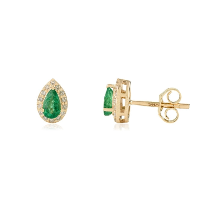 14K Gold Fine Pear Cut Emerald Halo Diamond Stud Earrings For Mom Image