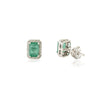 18K Gold Halo Diamond 1.36ct Octagon Emerald Stud Earrings Thumbnail