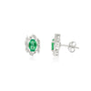 14K Gold 1.17ct Oval Emerald Diamond Cluster Earrings Thumbnail