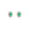 14K Gold 1.17ct Oval Emerald Diamond Cluster Earrings Thumbnail