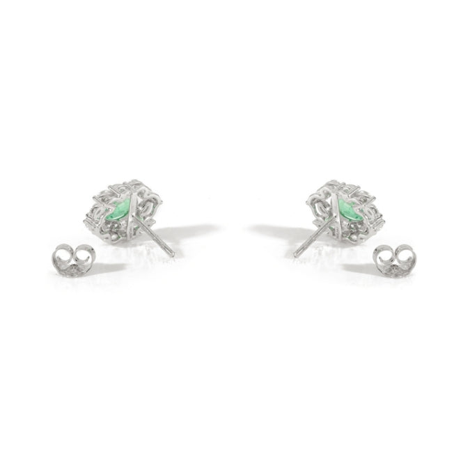 14K Gold 1.17ct Oval Emerald Diamond Cluster Earrings Image