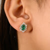 14K Gold 1.17ct Oval Emerald Diamond Cluster Earrings Thumbnail
