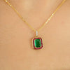 18K Gold Contemporary Emerald Halo Ruby Pendant with Diamonds Thumbnail