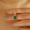 18K Gold Contemporary Emerald Halo Ruby Pendant with Diamonds Thumbnail