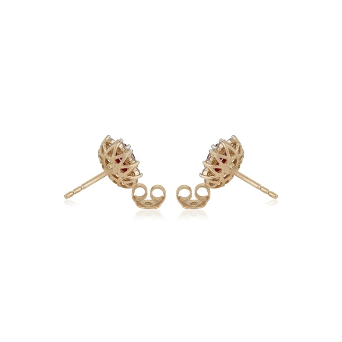 14K Yellow Gold Oval Ruby & Diamond Cluster Earrings Image