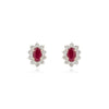 14K Yellow Gold Oval Ruby & Diamond Cluster Earrings Thumbnail