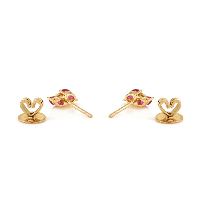 14K Gold Marquise Cut Ruby & Diamond Dainty Stud Earrings Image