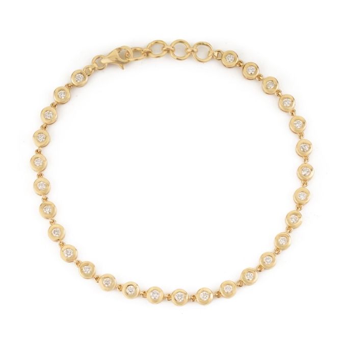 14k Gold Modern Bezel Set Diamond Tennis Bracelet in 7 Inches