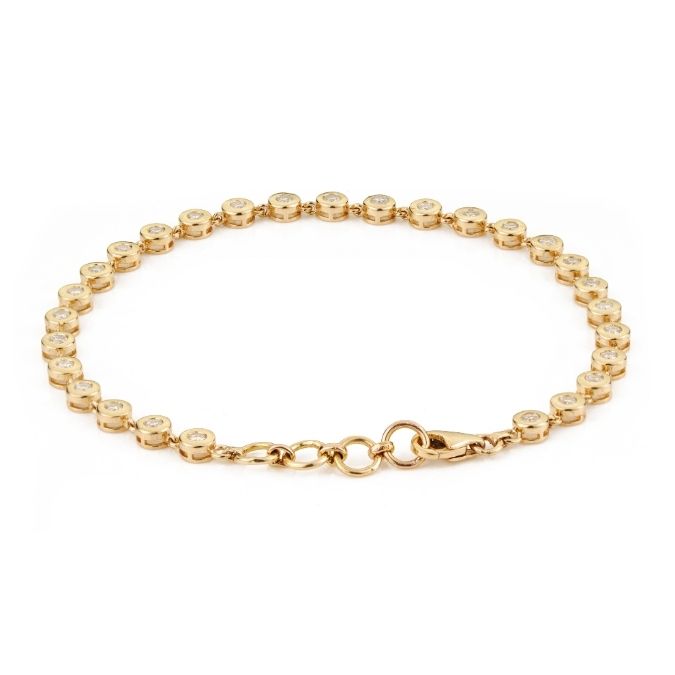 14k Gold Modern Bezel Set Diamond Tennis Bracelet in 7 Inches