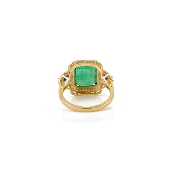 14K Gold 6.53ct Emerald Sapphire & Diamond Statement Cocktail Ring Image