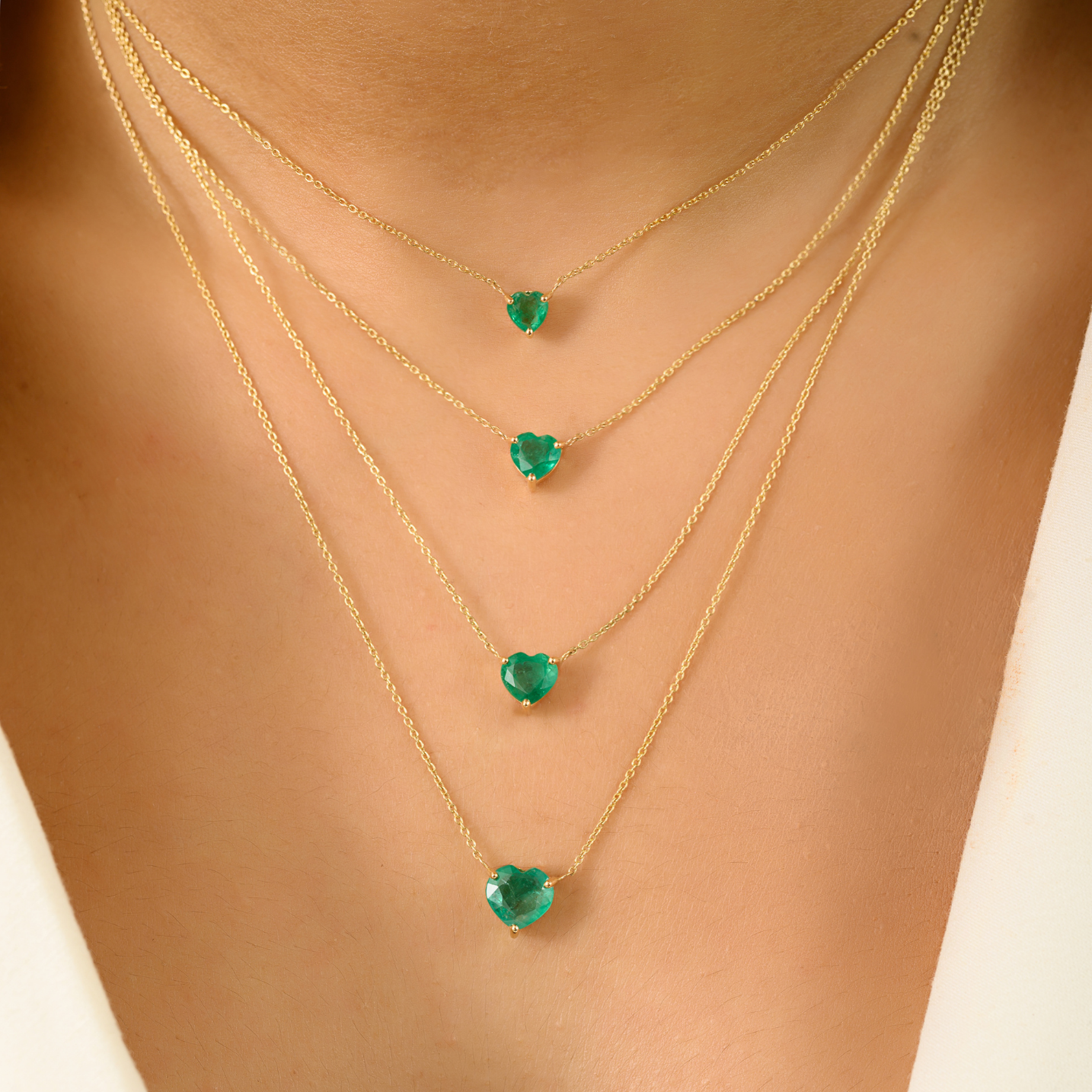 14K Emerald Solitaire Heart Chain Necklace For Love