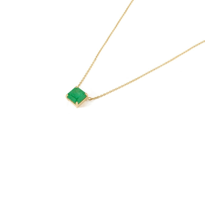 14K Gold Square Cut  1.51 ct Emerald Chain Necklace