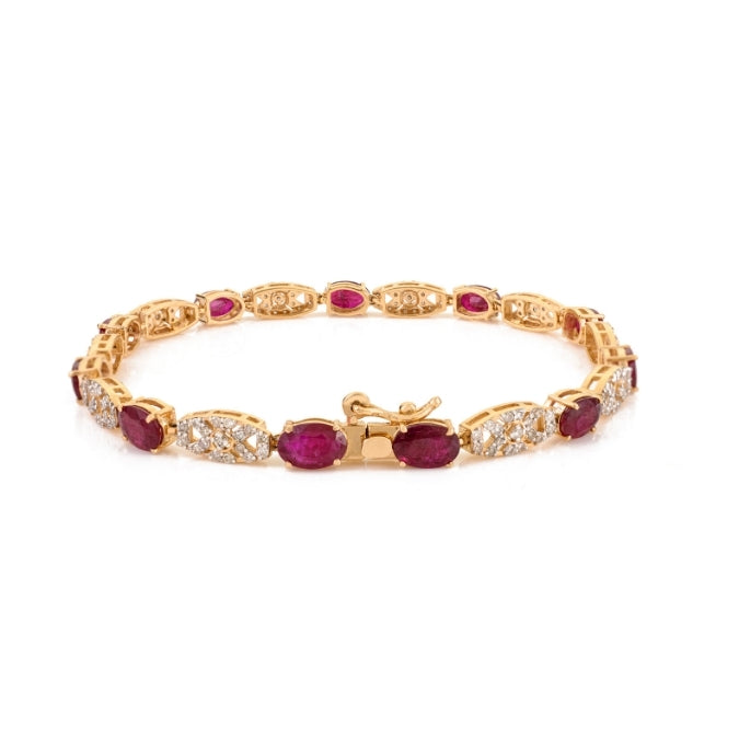 14k Gold 5.02Ct Ruby & Diamond Art Deco Tennis Bracelet Image