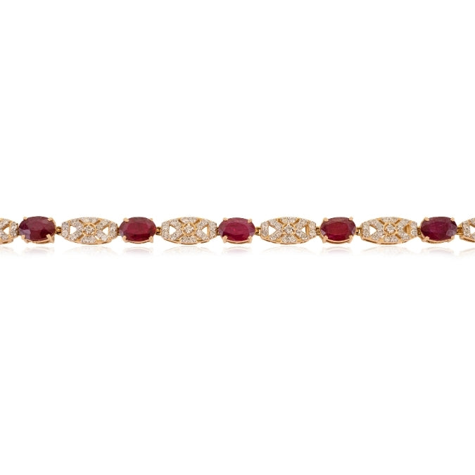 14k Gold 5.02Ct Ruby & Diamond Art Deco Tennis Bracelet Image