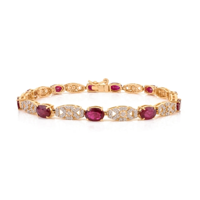 14k Gold 5.02Ct Ruby & Diamond Art Deco Tennis Bracelet Image