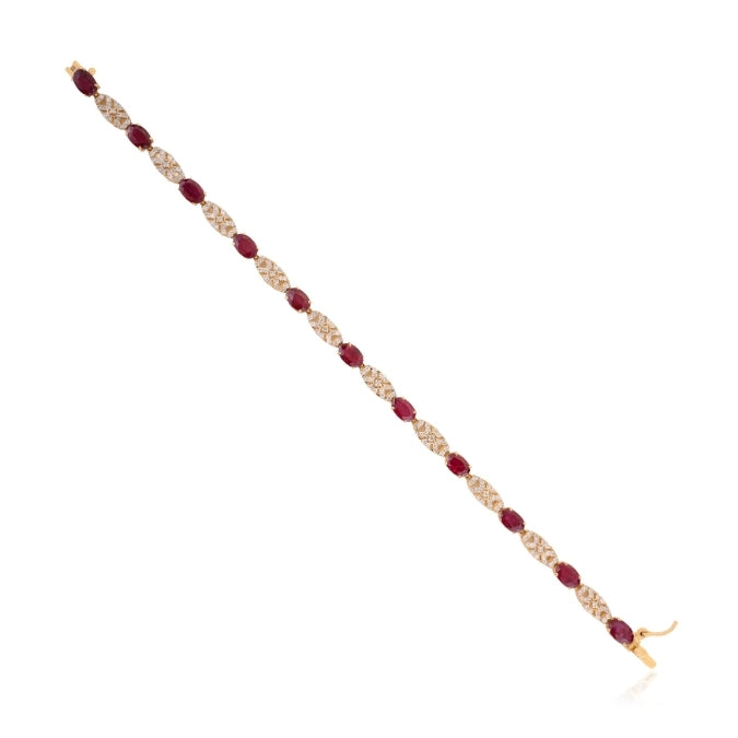 14k Gold 5.02Ct Ruby & Diamond Art Deco Tennis Bracelet
