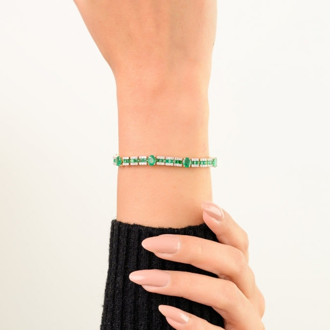 5.75 CTW Forest Green Emerald and Diamond Tennis Bracelet in 14k Gold Image