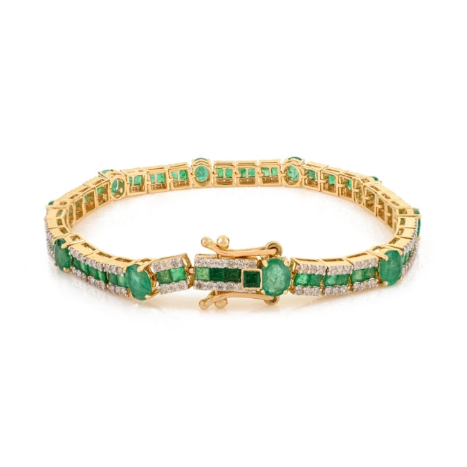 5.75 CTW Forest Green Emerald and Diamond Tennis Bracelet in 14k Gold