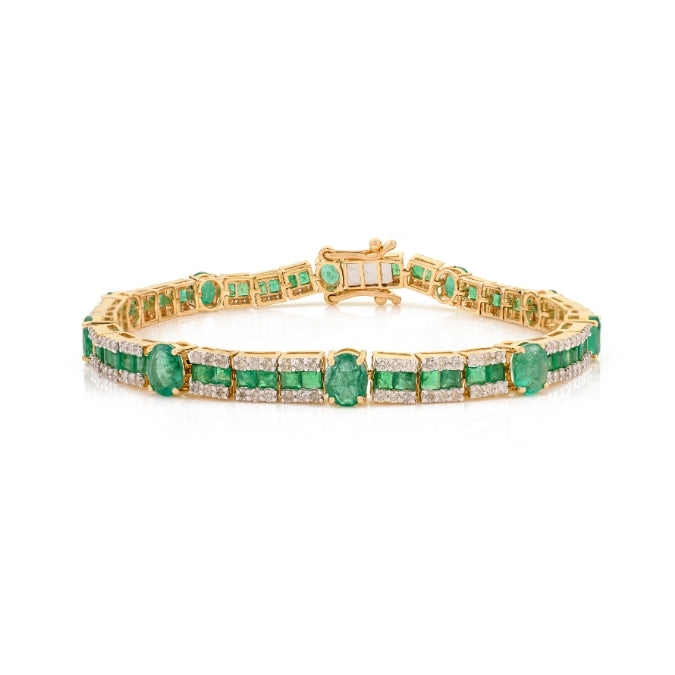 5.75 CTW Forest Green Emerald and Diamond Tennis Bracelet in 14k Gold